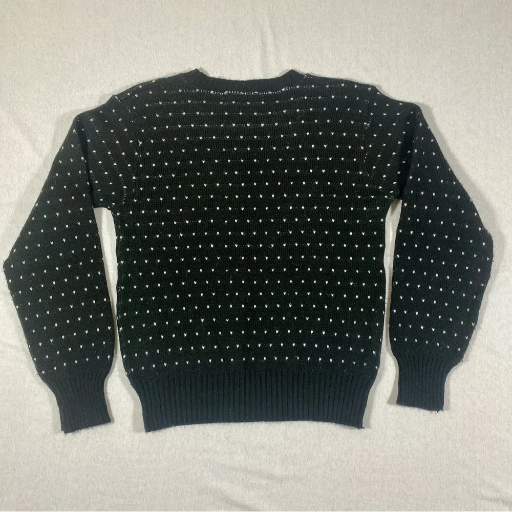VTG Black and White Polka Dot Crew Neck pullover Sweater Size M